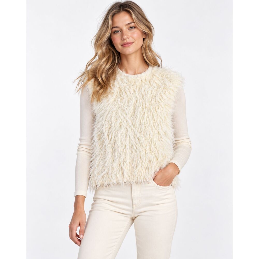 Zara Cream Shaggy Faux Fur Vest Size M